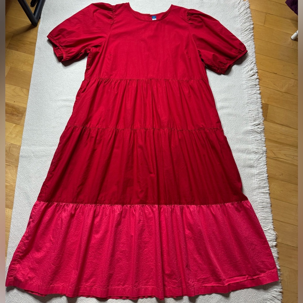 Old Navy Red Pink Colorblock Tiered Maxi Dress XXL - Picture 2 of 6